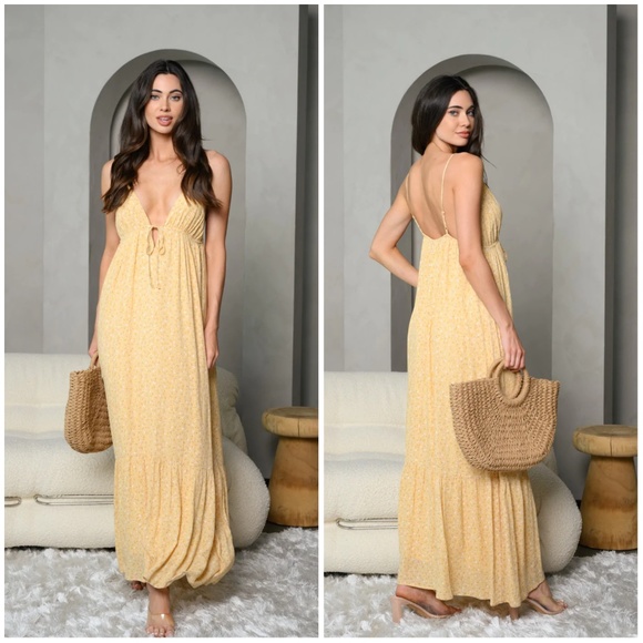 V-NECK FRONT TIE FLORAL MAXI DRESS - Picture 1 of 9